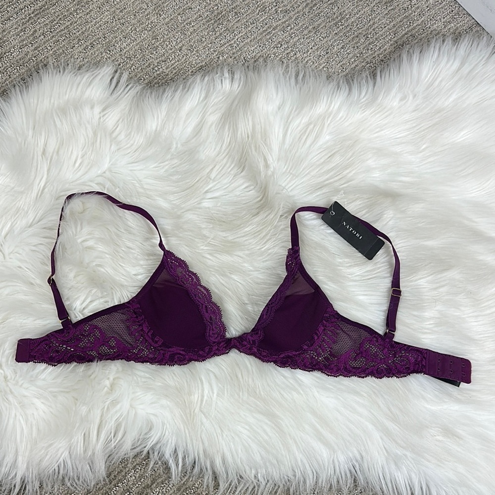 Natori Purple Wine Lace Triangle Bralette Intimates 30A NWT - Picture 3 of 8